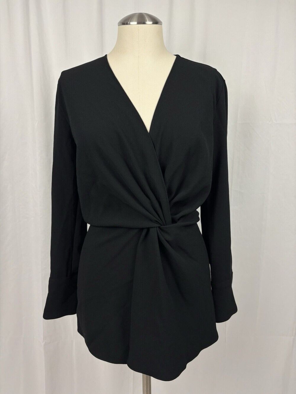 NWT Zara Black Twist Waist V Neck Wrap Tunic Top Blouse Size S